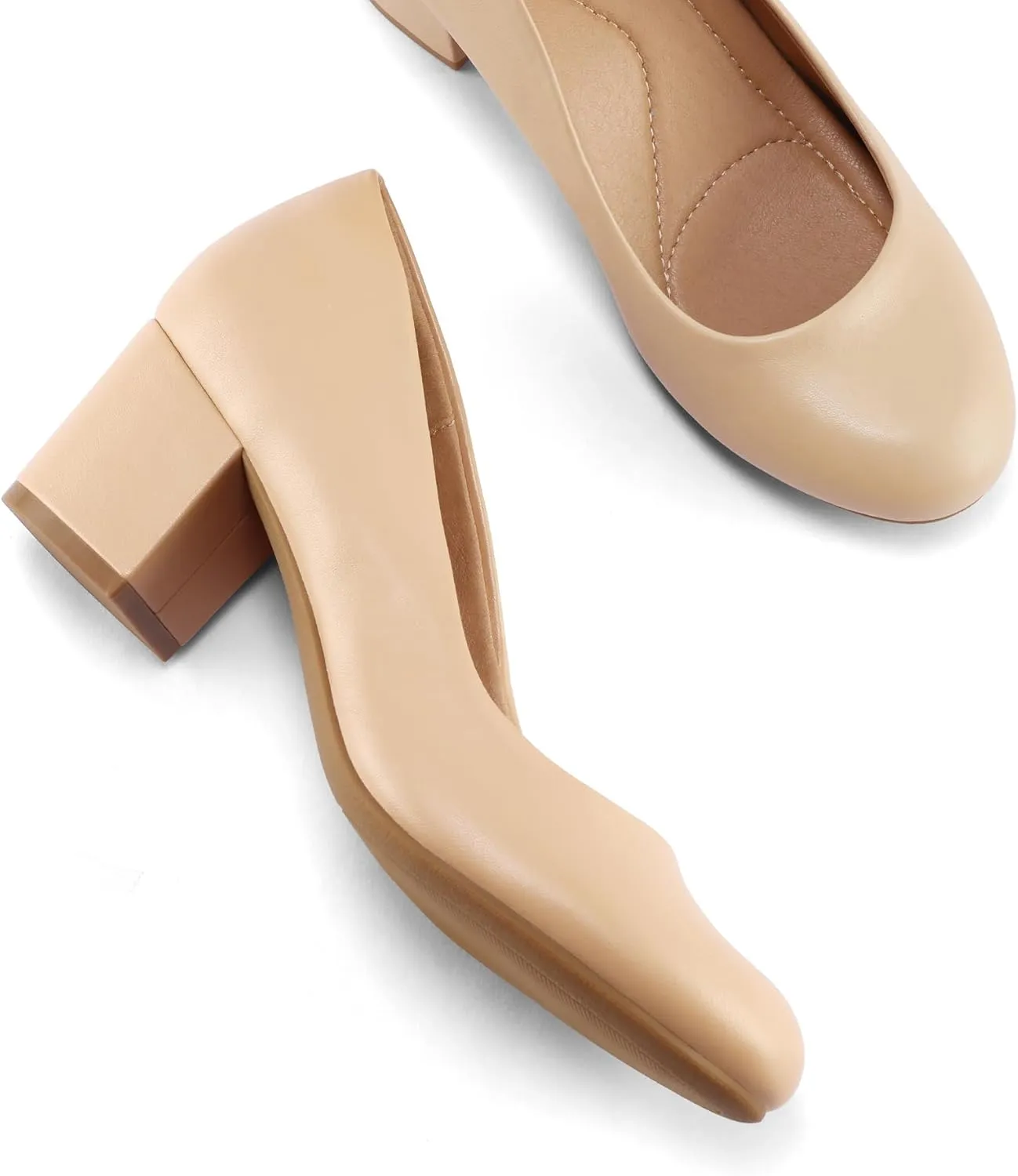 mysoft Women's Pumps Low Chunky Block Heel Round Toe Comfortable Dress Shoes