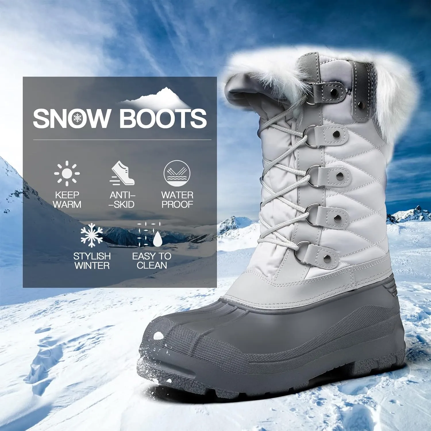 mysoft Women's Snow Boots Warm Insulated Faux Fur Lined Waterproof Mid-Calf Winter Boots