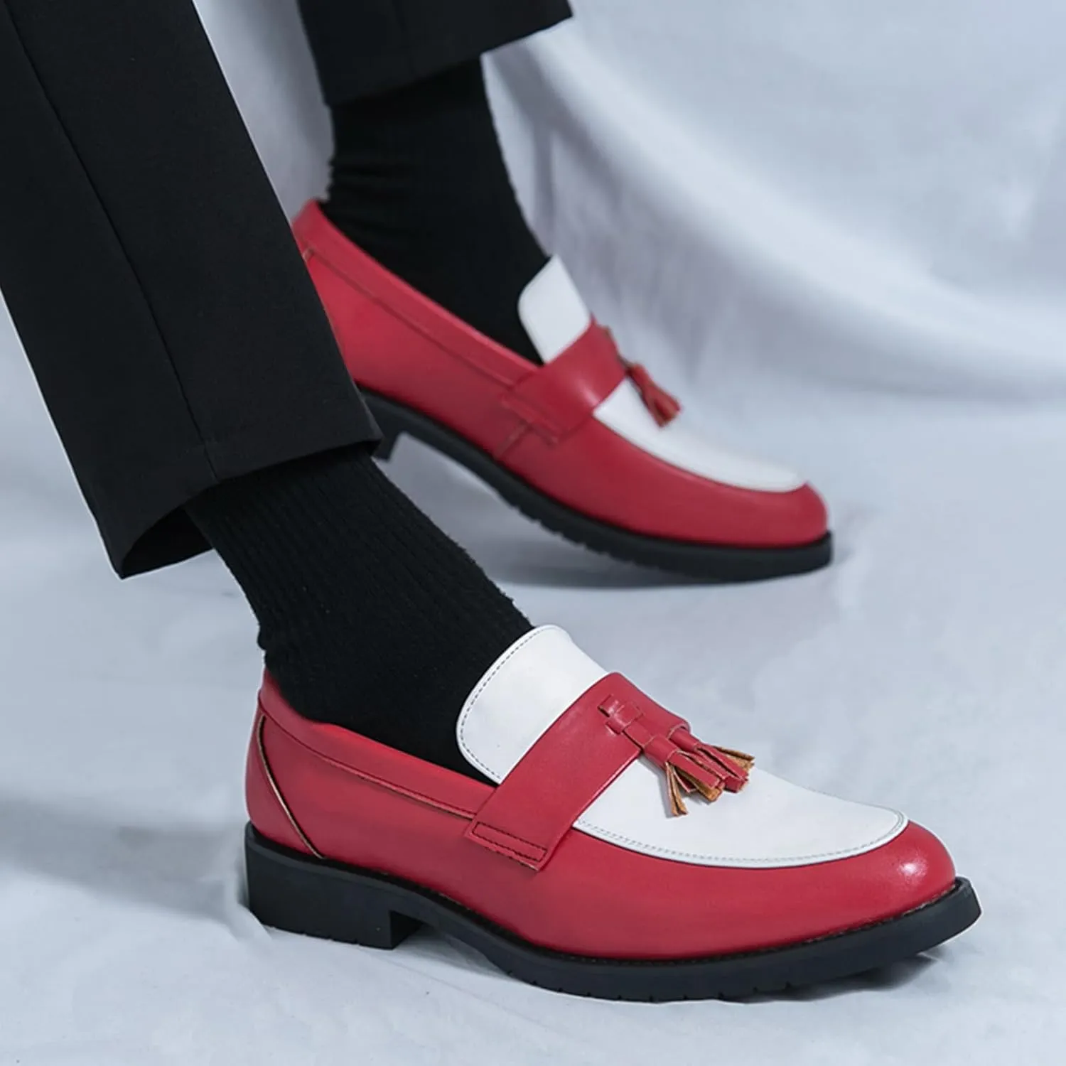 NEKGNL Men's Tassel Slip on Platform Loafers Luxury Round Toe Non-Slip Lug Sole Business Work Office Dress Shoes Summer Breathable Walking Casual Shoes