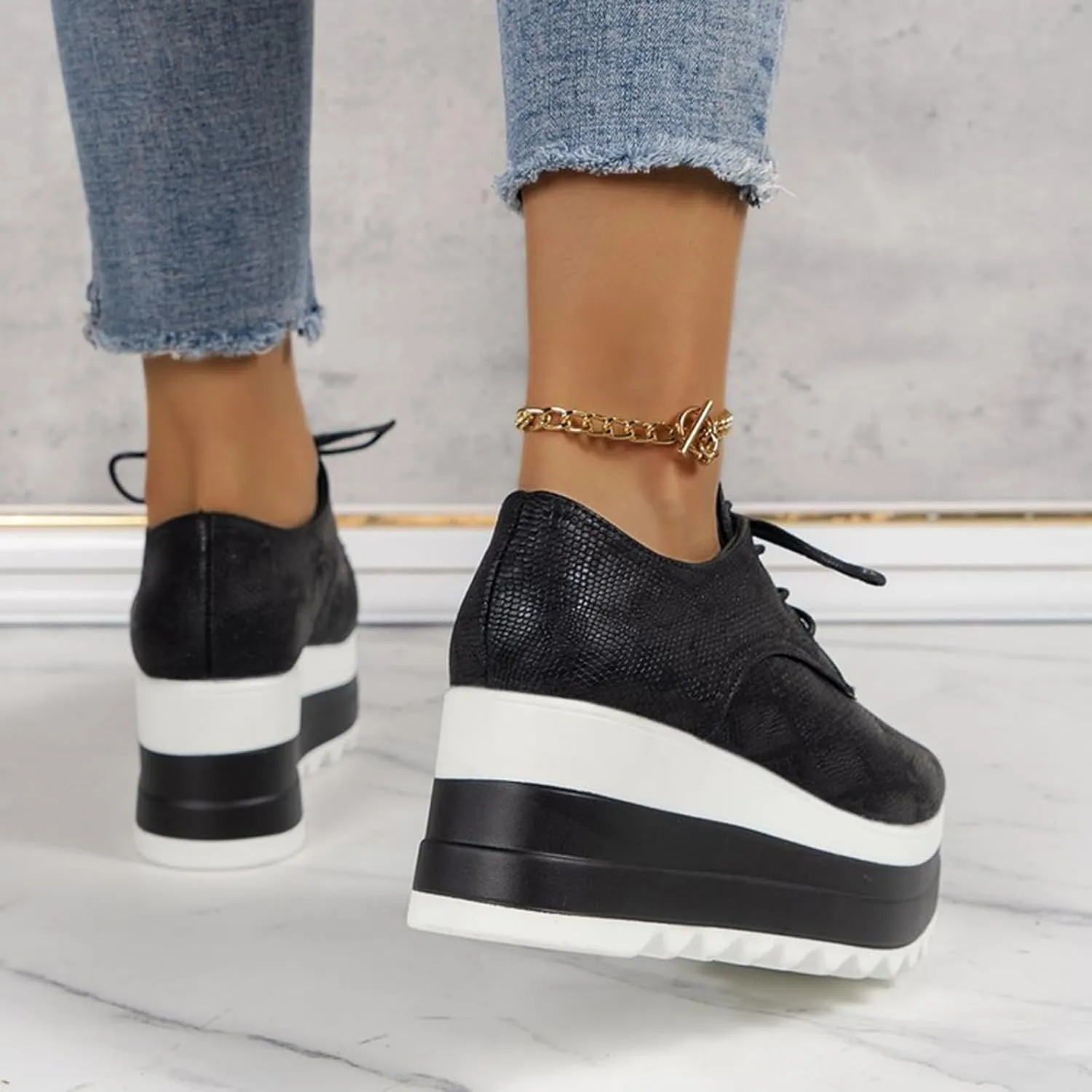 New Women's Round Toe Lace Up Platform Platform Shoes Casual Shoes Women 9