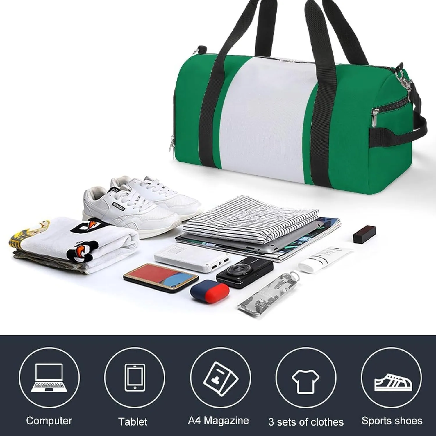 Nigeria Flag Duffle Bag with Shoe Compartment Lightweight Waterproof Gym Bag for Travel Yoga