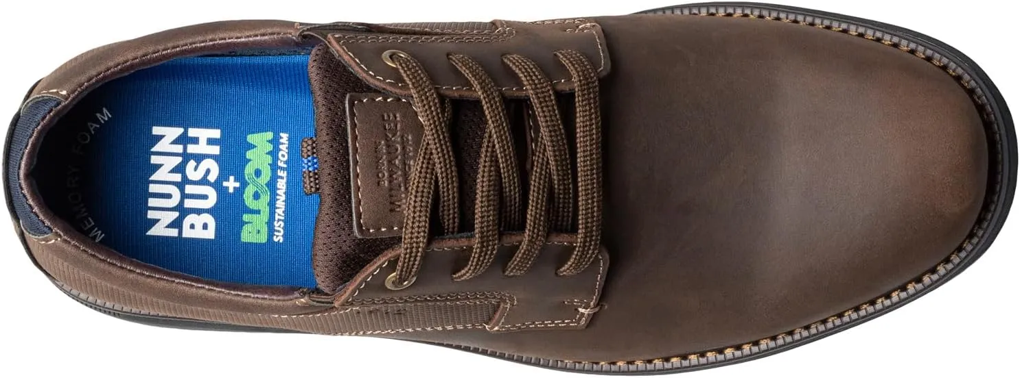 Nunn Bush Men's Otto Plain Toe Oxford Leather Lace Up with Lightweight Sole
