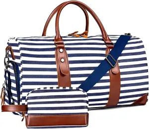 Oflamn Canvas Weekender Bag Large Overnight Bag for Women 47L/21'' Travel Duffel Bag with Shoes Compartment with Toiletry Bag for Travel Business Sport Getaways