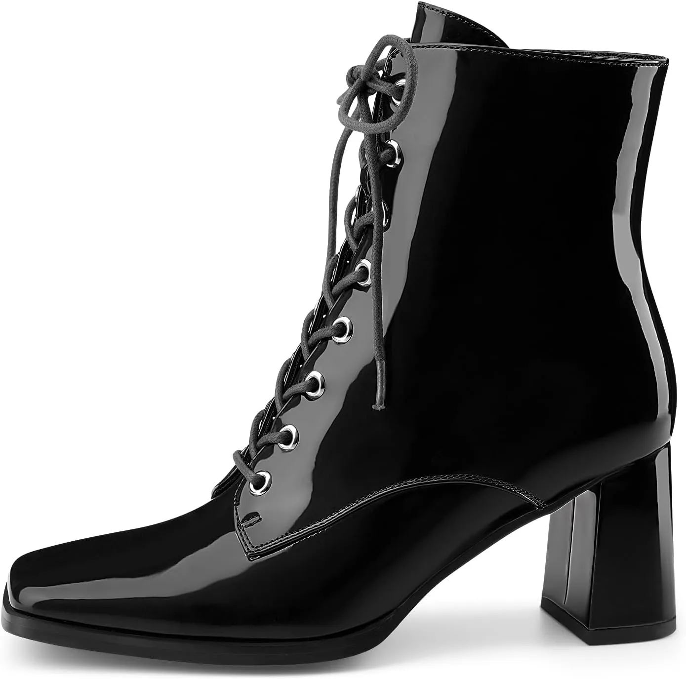 Oh Mispares Women's Chunky Heel Ankle Boots Square Toe Lace-up Chunky Block Heeled Side Zipper Short Booties Comfortable Walking Boot Shoes