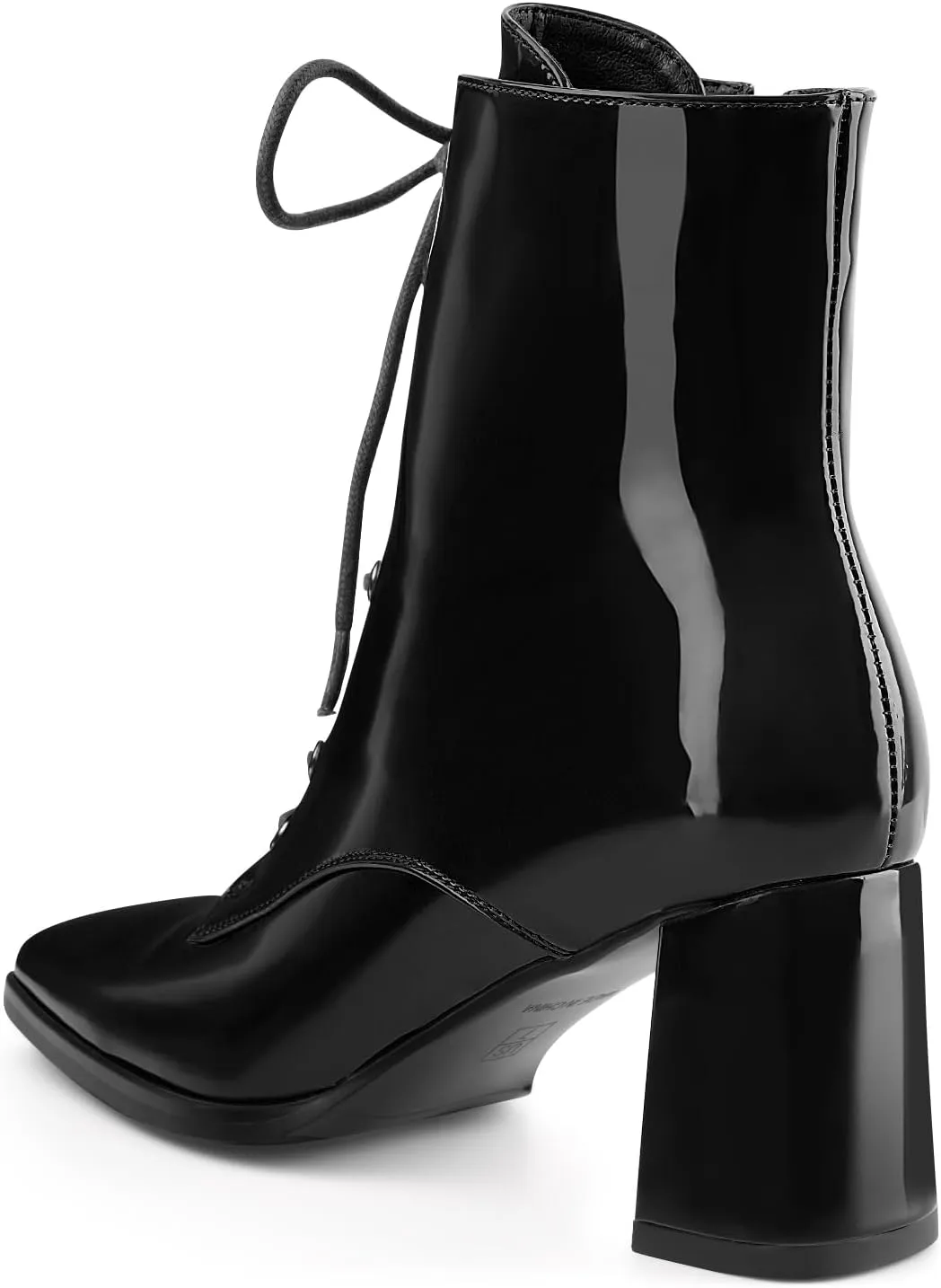 Oh Mispares Women's Chunky Heel Ankle Boots Square Toe Lace-up Chunky Block Heeled Side Zipper Short Booties Comfortable Walking Boot Shoes
