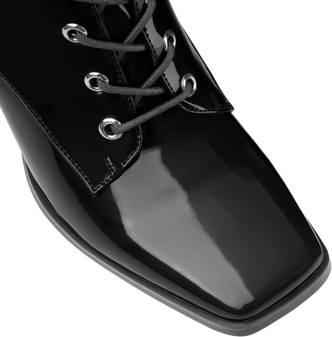 Oh Mispares Women's Chunky Heel Ankle Boots Square Toe Lace-up Chunky Block Heeled Side Zipper Short Booties Comfortable Walking Boot Shoes