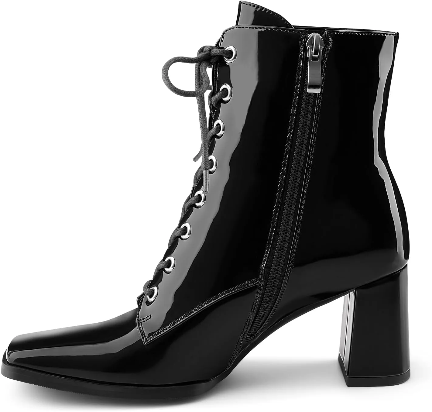 Oh Mispares Women's Chunky Heel Ankle Boots Square Toe Lace-up Chunky Block Heeled Side Zipper Short Booties Comfortable Walking Boot Shoes