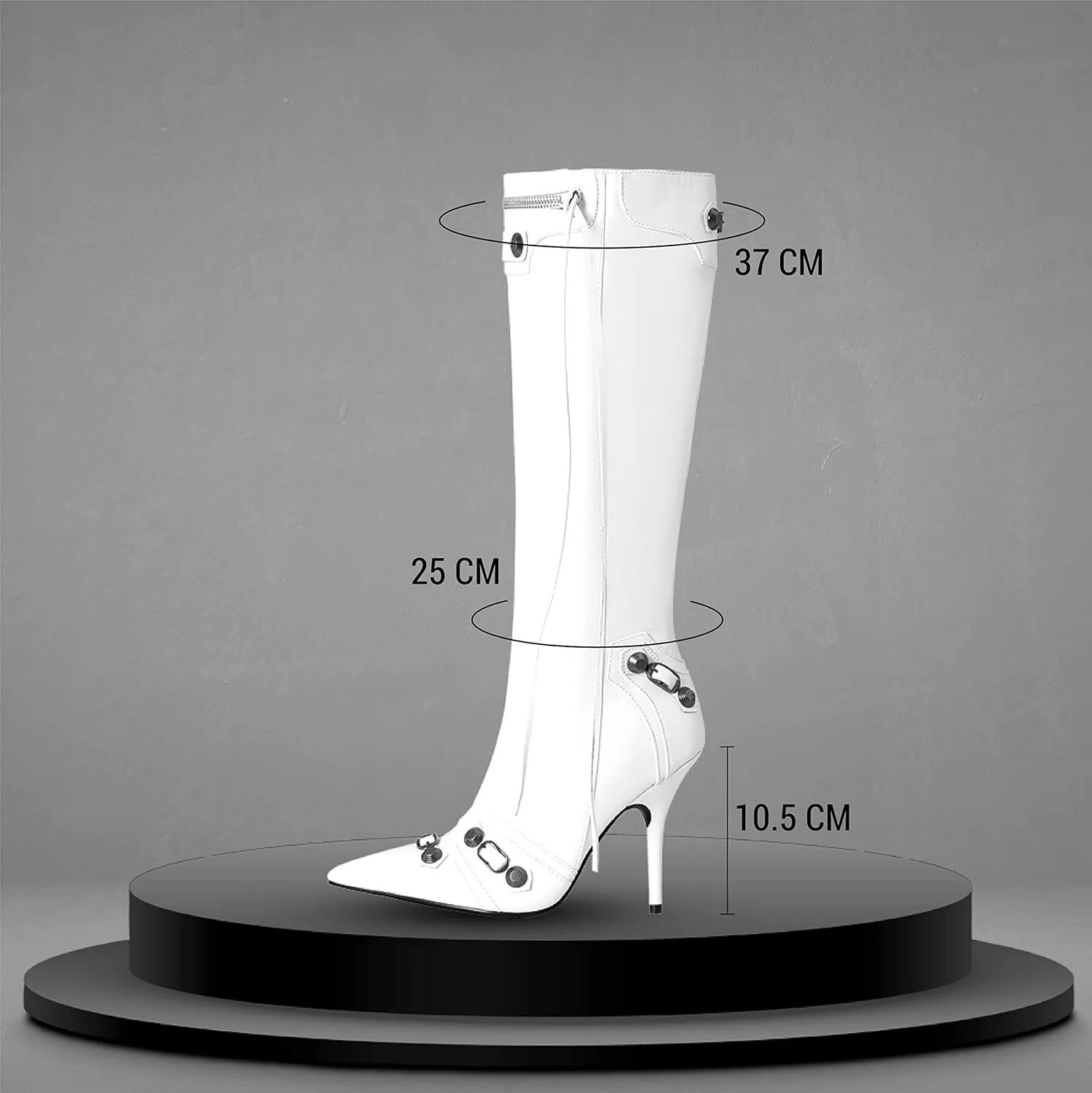 Oiamenne Knee High Boots for Women Fashion Slide Zipper Pointed Toe Stiletto Studded High Heel Rivets Tassel Boots Party Dress Shoes