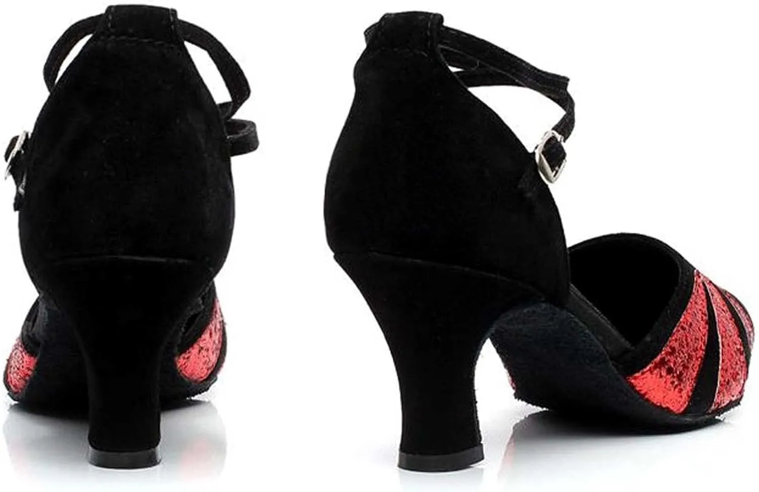 oiangi Women's Satin Latin Dance Shoes 2023 Summer Fashion Closed Toe Ankle Straps Buckle Heeled Sandals Ballroom Salsa Tango Party Sequin Dance Shoes