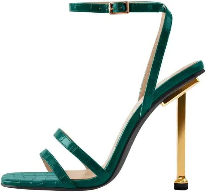 onlymaker Women's Fashion Square Toe Ankle Sandals Cross Buckle Strap Sexy Open-back Golden Stiletto High Heel Sandals
