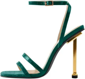 onlymaker Women's Fashion Square Toe Ankle Sandals Cross Buckle Strap Sexy Open-back Golden Stiletto High Heel Sandals