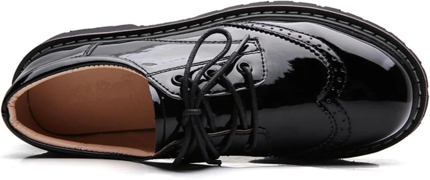 Oxford Shoes for Women,Perforated Lace-up Round Toe Leather Low Heel Brogues Shoe for Girls Ladies Women