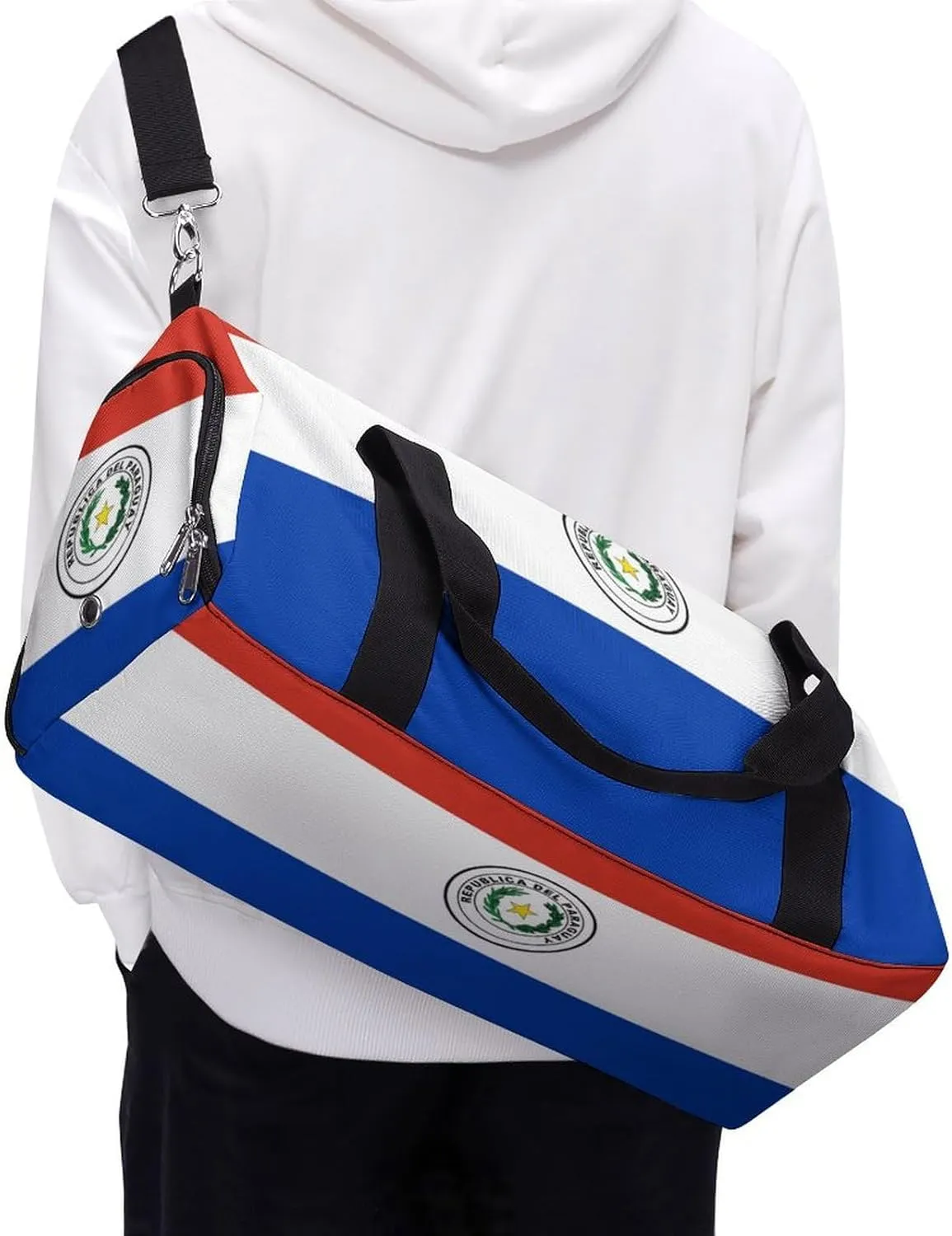 Paraguay Flag Gym Duffel for Boys Girls with Shoe Compartment and Wet Pocket