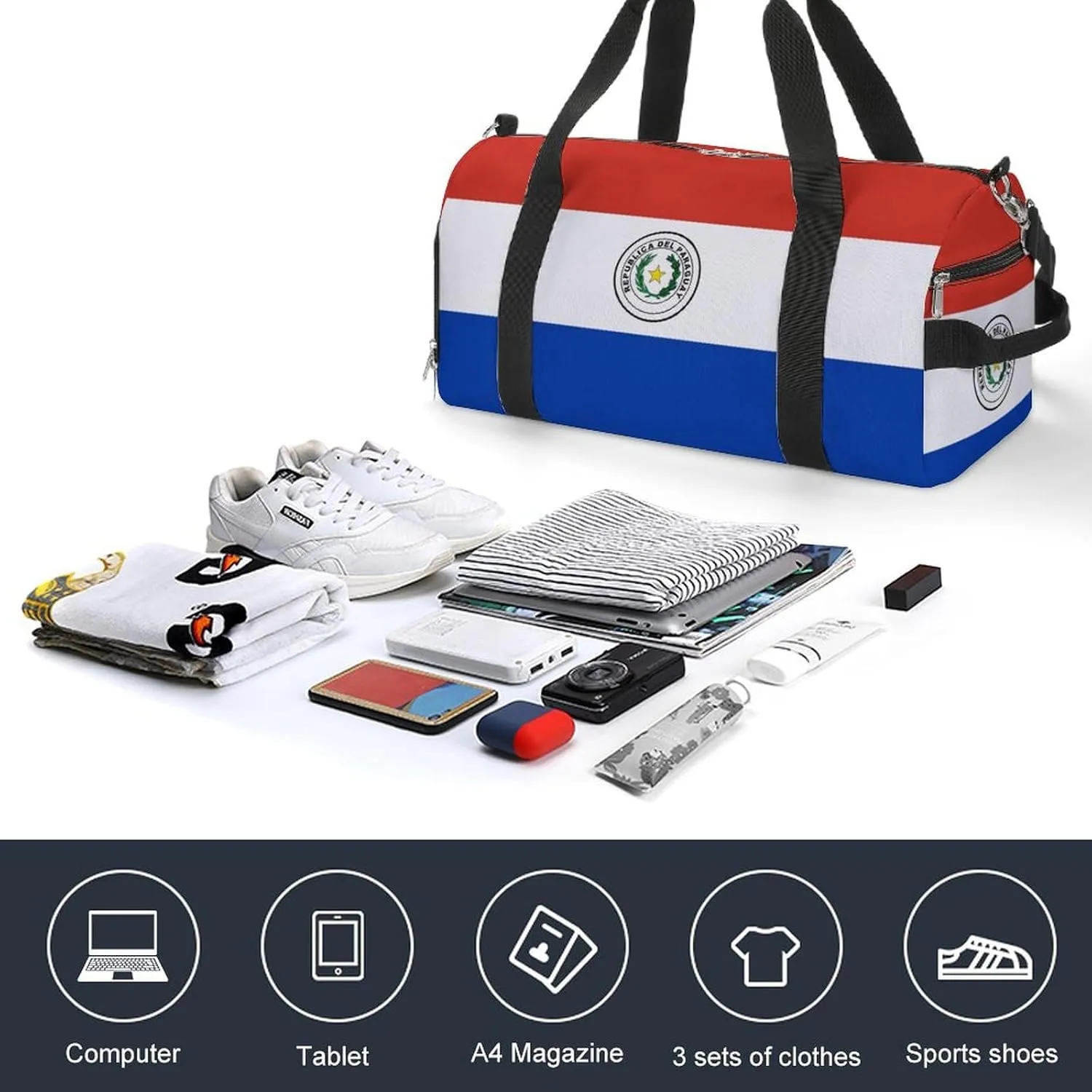 Paraguay Flag Gym Duffel for Boys Girls with Shoe Compartment and Wet Pocket
