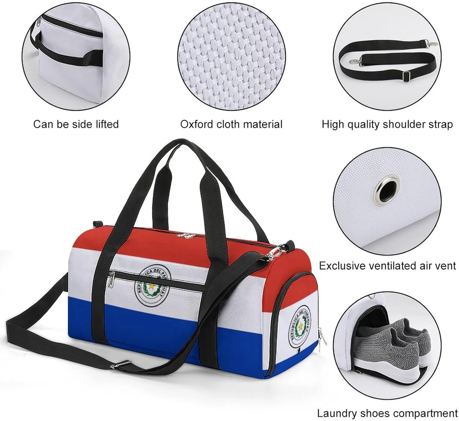 Paraguay Flag Gym Duffel for Boys Girls with Shoe Compartment and Wet Pocket