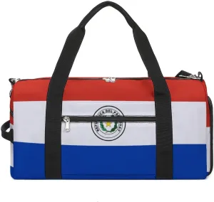 Paraguay Flag Gym Duffel for Boys Girls with Shoe Compartment and Wet Pocket