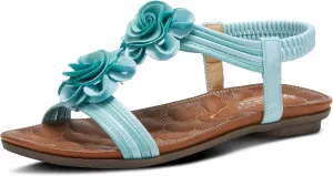 PATRIZIA Spring Step Nectarine Sandals for Womens - Ladies Sandals with Chic Flower Grabbing t-Straps - Casuals Womens Sandals with Stretch Back Strap