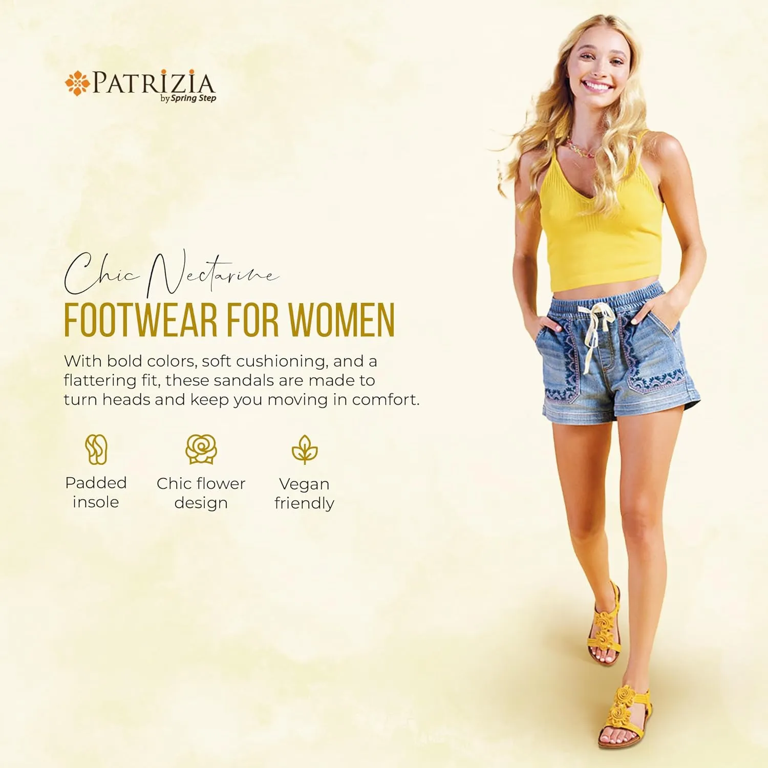 PATRIZIA Spring Step Nectarine Sandals for Womens - Ladies Sandals with Chic Flower Grabbing t-Straps - Casuals Womens Sandals with Stretch Back Strap