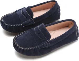 Penny Loafers for Little Kids Square Moc Toe Stiching Slip on Faux Suede Flexiable Rubber Sole Flat Heel Toddler's Moccasins One Size Smaller