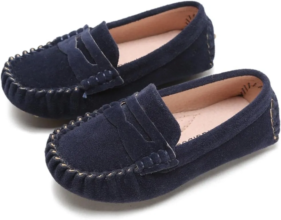Penny Loafers for Little Kids Square Moc Toe Stiching Slip on Faux Suede Flexiable Rubber Sole Flat Heel Toddler's Moccasins One Size Smaller