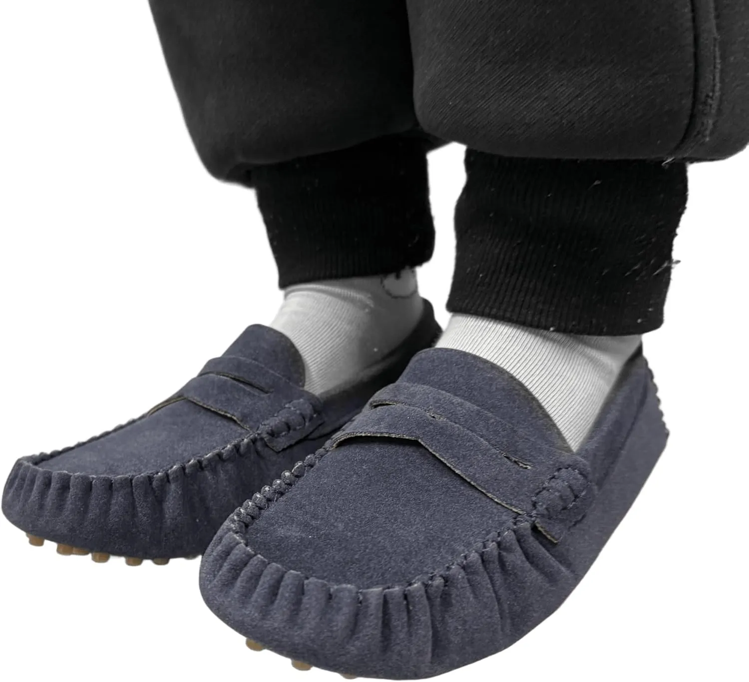 Penny Loafers for Little Kids Square Moc Toe Stiching Slip on Faux Suede Flexiable Rubber Sole Flat Heel Toddler's Moccasins One Size Smaller