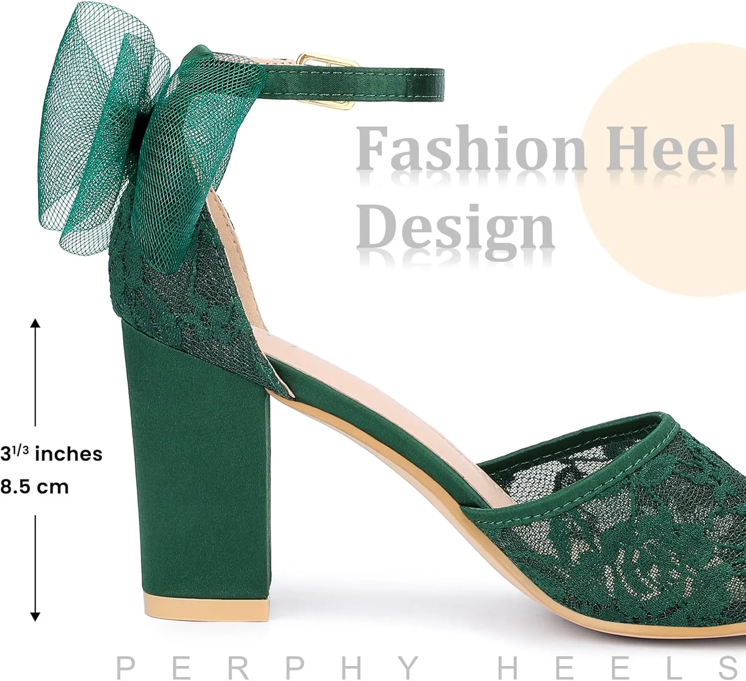 Perphy Lace Open Toe Bow Ankle Strap Block Heel Sandals for Women