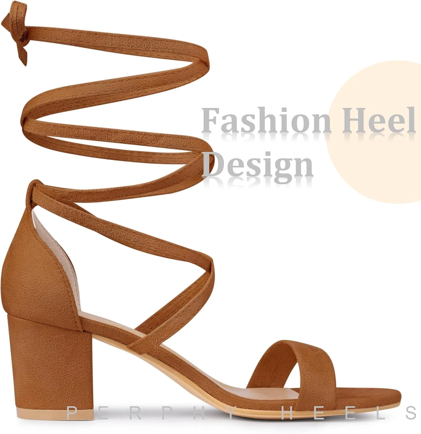 Perphy Lace Up Chunky Mid Heels Sandal for Women
