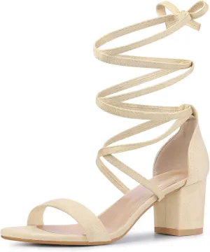 Perphy Lace Up Chunky Mid Heels Sandal for Women