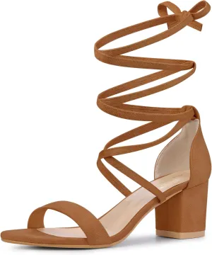 Perphy Lace Up Chunky Mid Heels Sandal for Women