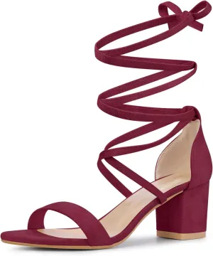 Perphy Lace Up Chunky Mid Heels Sandal for Women