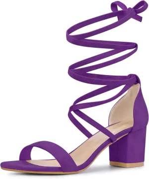 Perphy Lace Up Chunky Mid Heels Sandal for Women