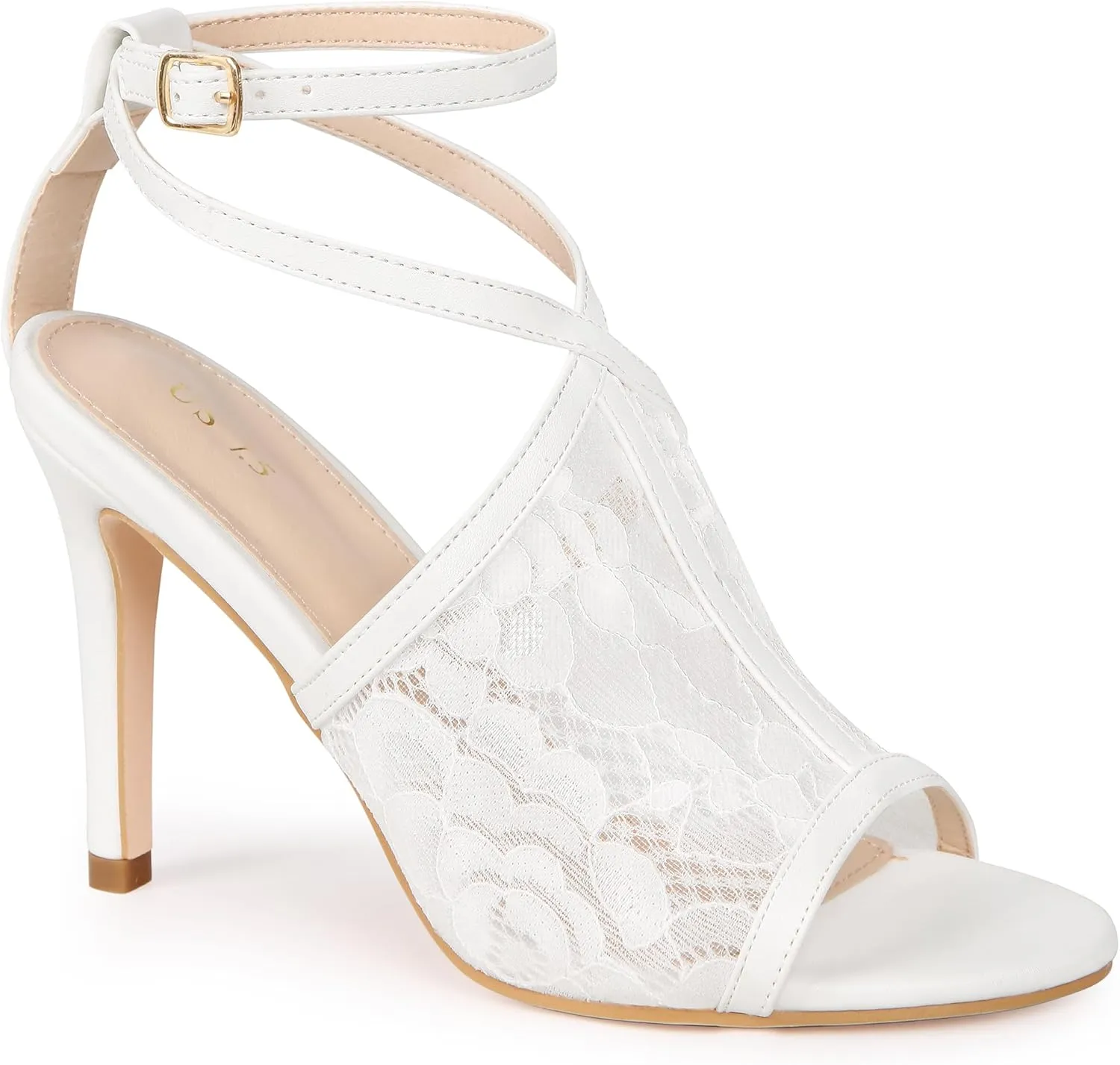 Perphy Peep Toe Stiletto Heel Ankle Strap Lace Heel Sandals for Women