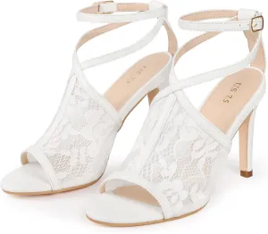 Perphy Peep Toe Stiletto Heel Ankle Strap Lace Heel Sandals for Women