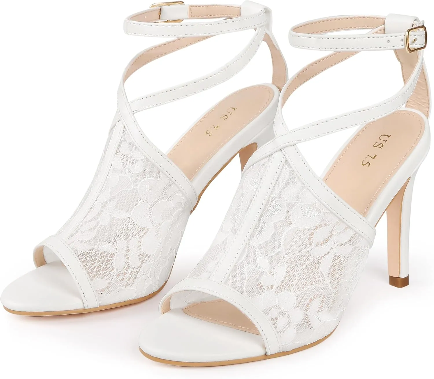 Perphy Peep Toe Stiletto Heel Ankle Strap Lace Heel Sandals for Women