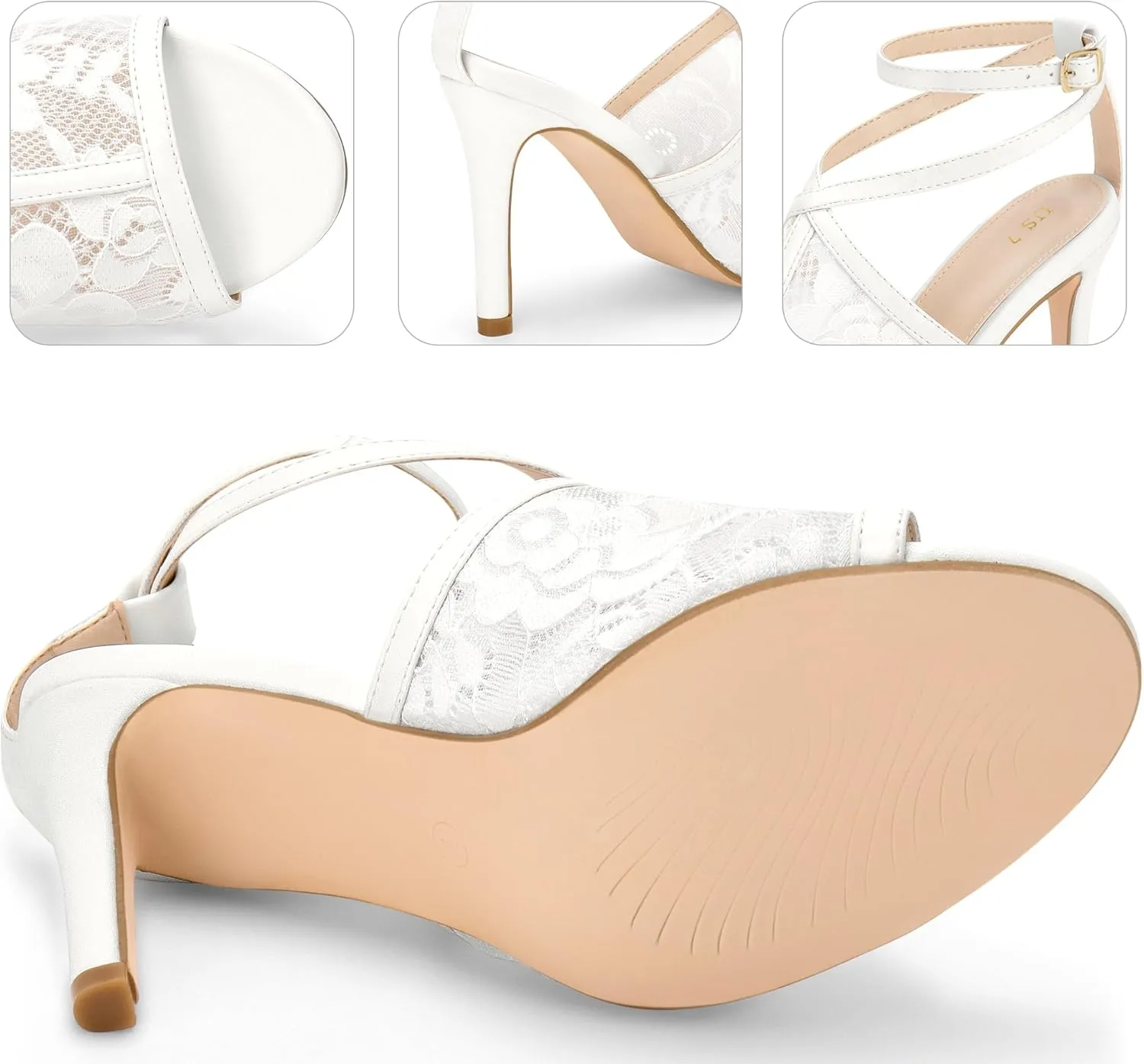 Perphy Peep Toe Stiletto Heel Ankle Strap Lace Heel Sandals for Women