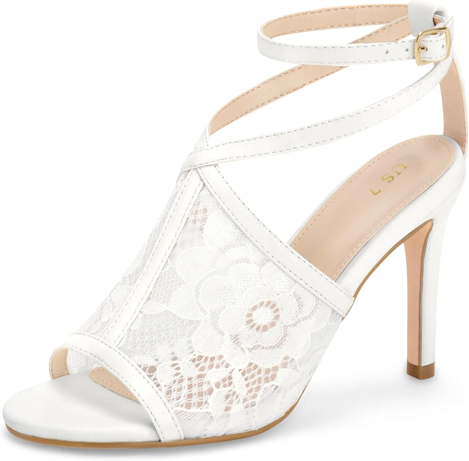 Perphy Peep Toe Stiletto Heel Ankle Strap Lace Heel Sandals for Women