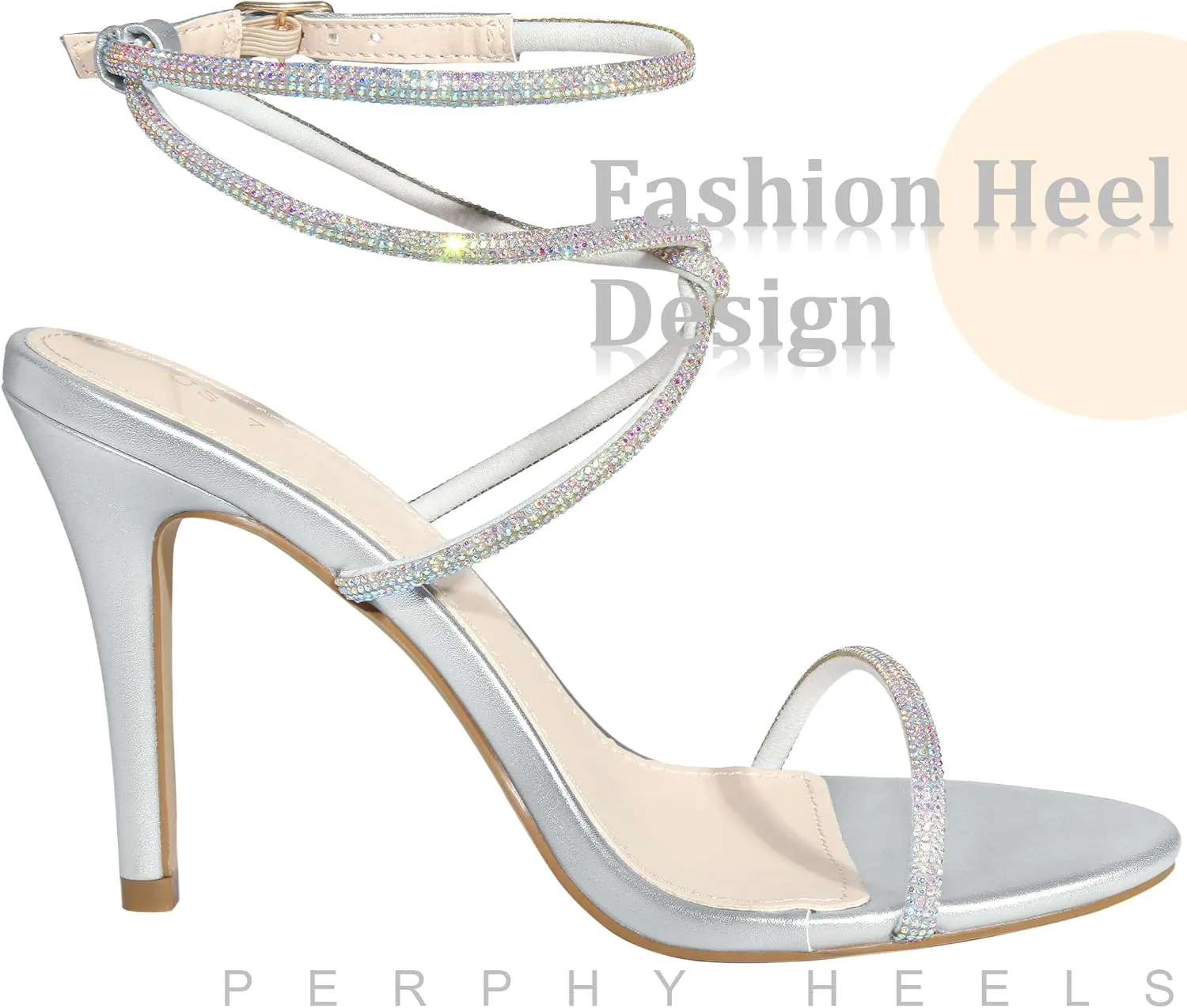 Perphy Rhinestones Crisscross Heel Stiletto Heel Sandals for Women