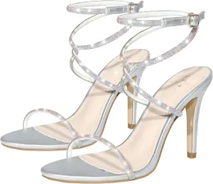 Perphy Rhinestones Crisscross Heel Stiletto Heel Sandals for Women