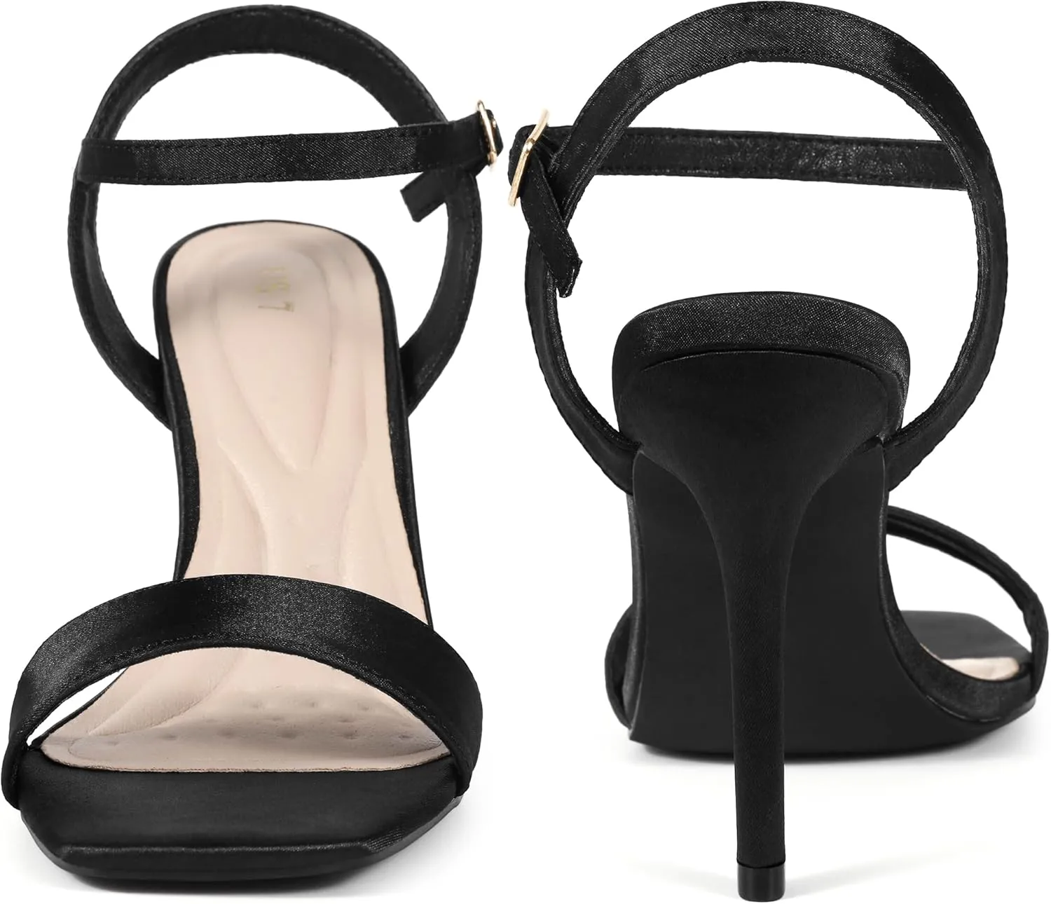 Perphy Satin Heels Squared Toe Ankle Strap Stiletto Heel Sandals for Women