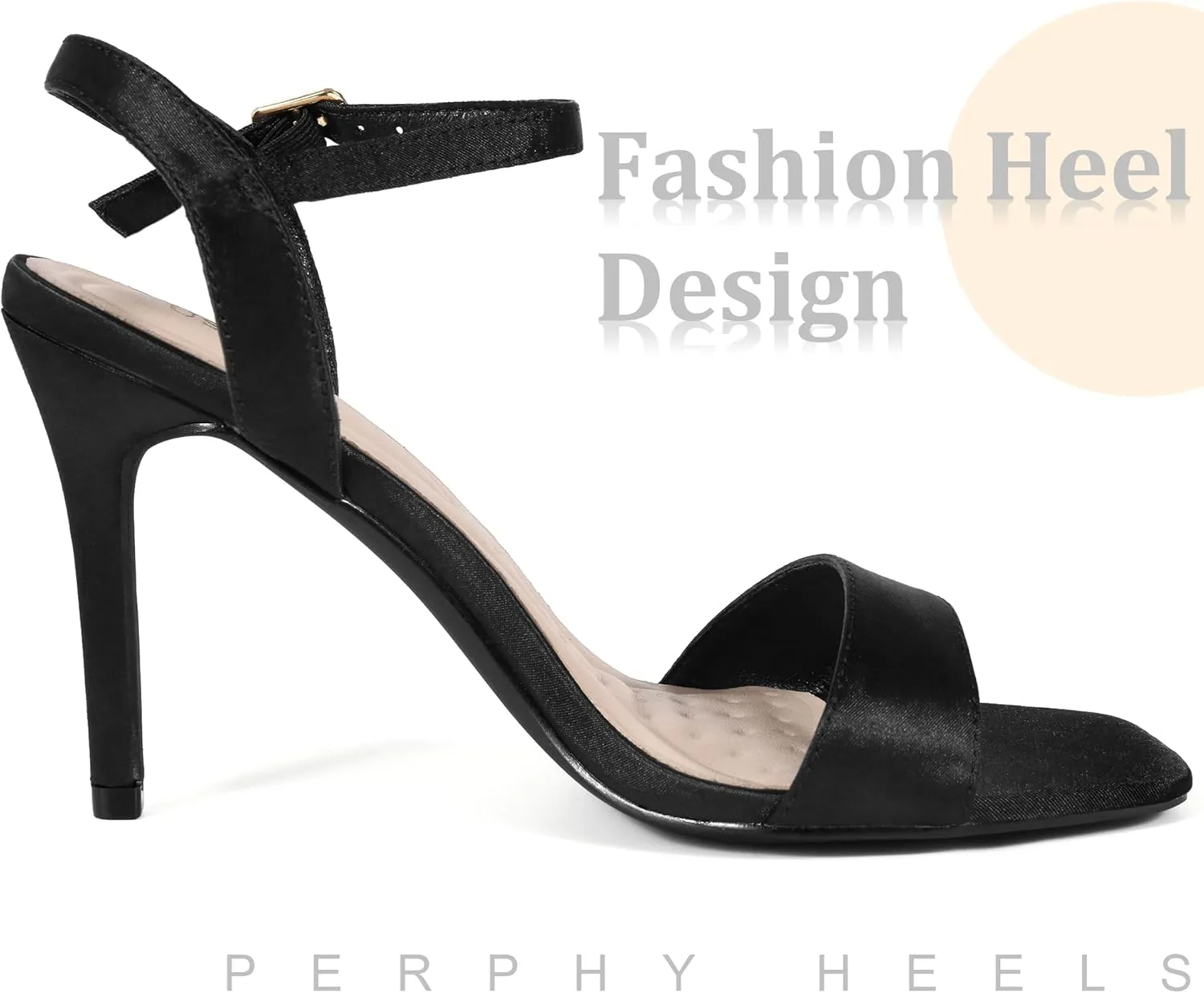 Perphy Satin Heels Squared Toe Ankle Strap Stiletto Heel Sandals for Women