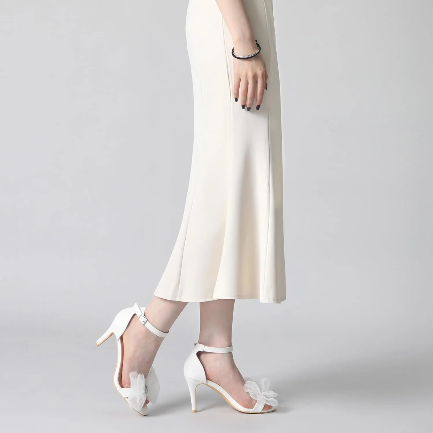 Perphy Stiletto Heels with Bows Ankle Strap Rhinestone Bow Sandals for Women Dress Wedding Shoes