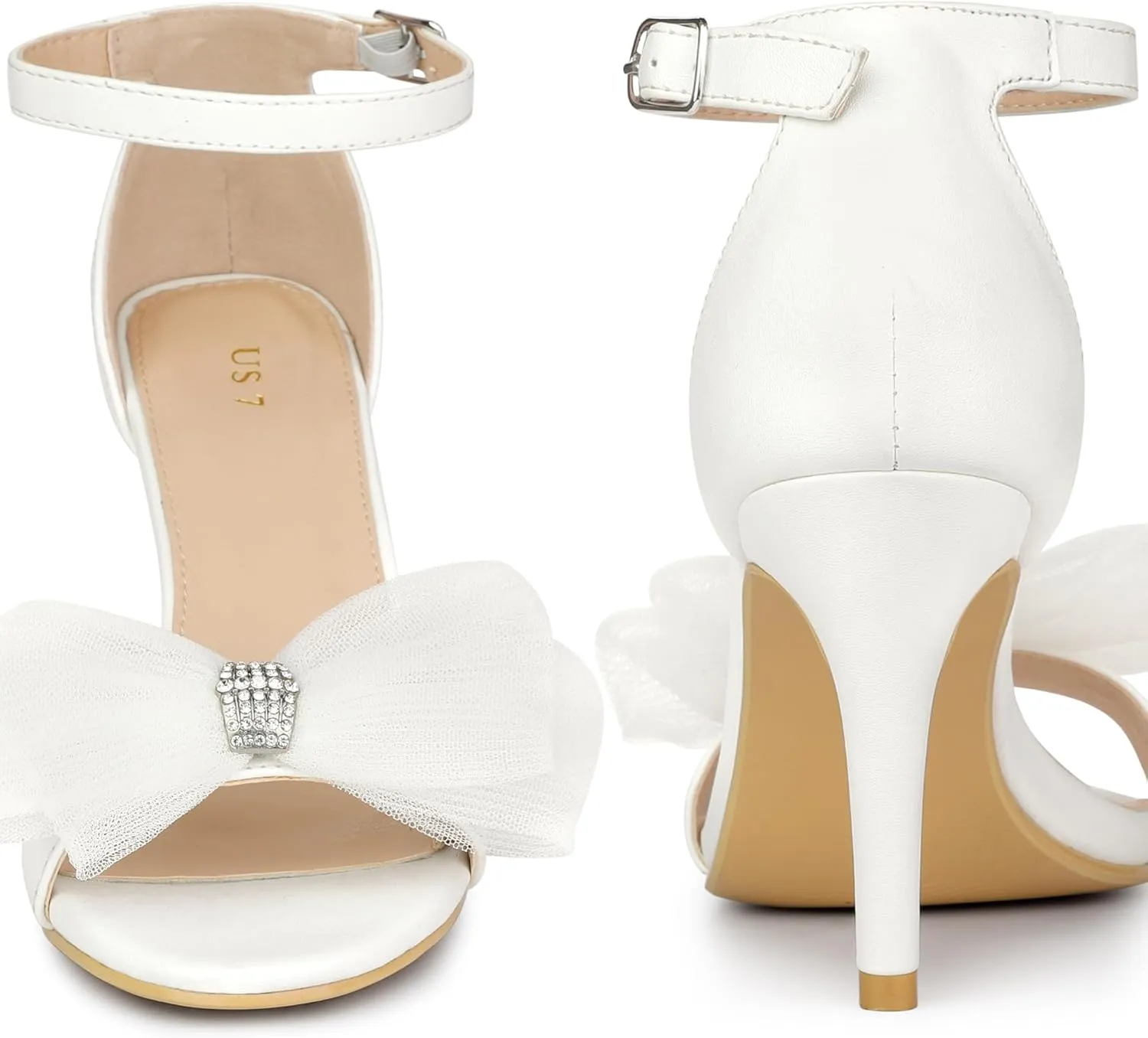 Perphy Stiletto Heels with Bows Ankle Strap Rhinestone Bow Sandals for Women Dress Wedding Shoes