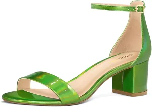 PIZZ ANNU Women's Low Block Chunky Heels Sandals Comfortable Open Toe Ankle Strap Party Dress Pump Shoes Strappy Buckle Heeled Sandal with 2 Inches Tall Thick Heel Design