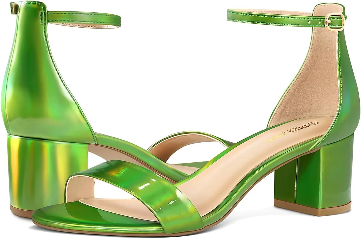 PIZZ ANNU Women's Low Block Chunky Heels Sandals Comfortable Open Toe Ankle Strap Party Dress Pump Shoes Strappy Buckle Heeled Sandal with 2 Inches Tall Thick Heel Design