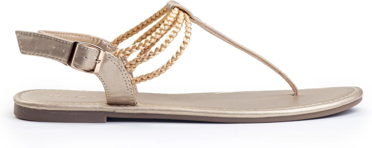 Plaka Rappel Women's Flat Sandals - Stylish and Dressy Womens Thong Sandals with Adjustable Buckle, Comfortable Strappy Rope Summer Sandals