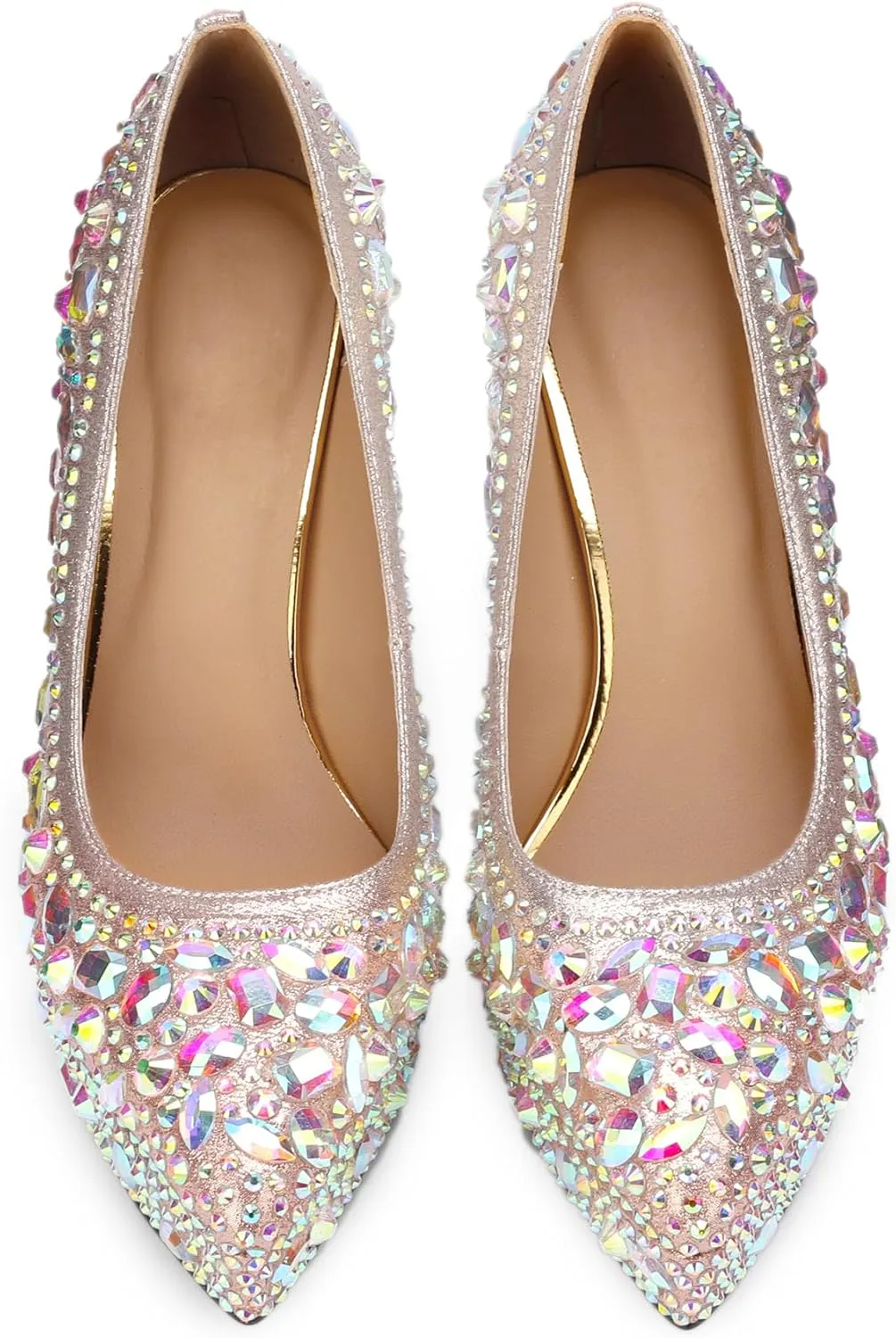 Platform Heels for Women Rhinestone Crystal Stiletto Closed Toe Pumps Comfortable Sexy Dressy Wedding Elegantes Wide Comfortable Tacones 4 Inch High Heels