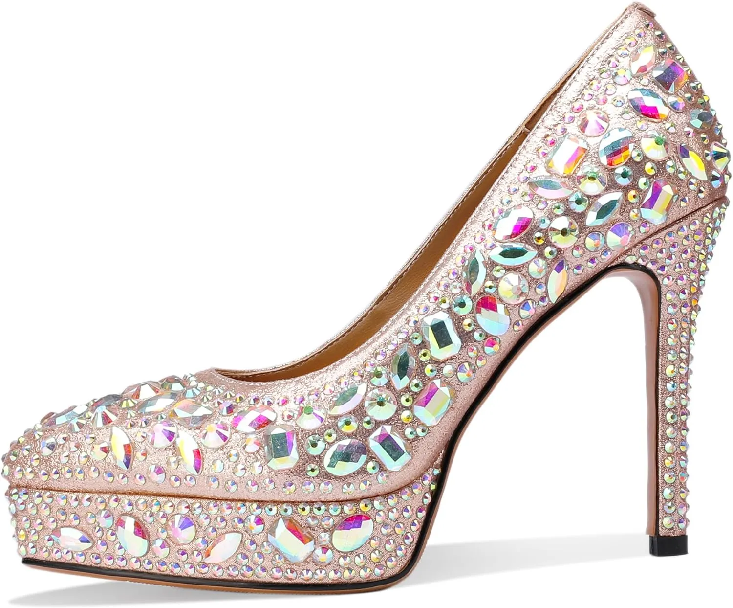 Platform Heels for Women Rhinestone Crystal Stiletto Closed Toe Pumps Comfortable Sexy Dressy Wedding Elegantes Wide Comfortable Tacones 4 Inch High Heels