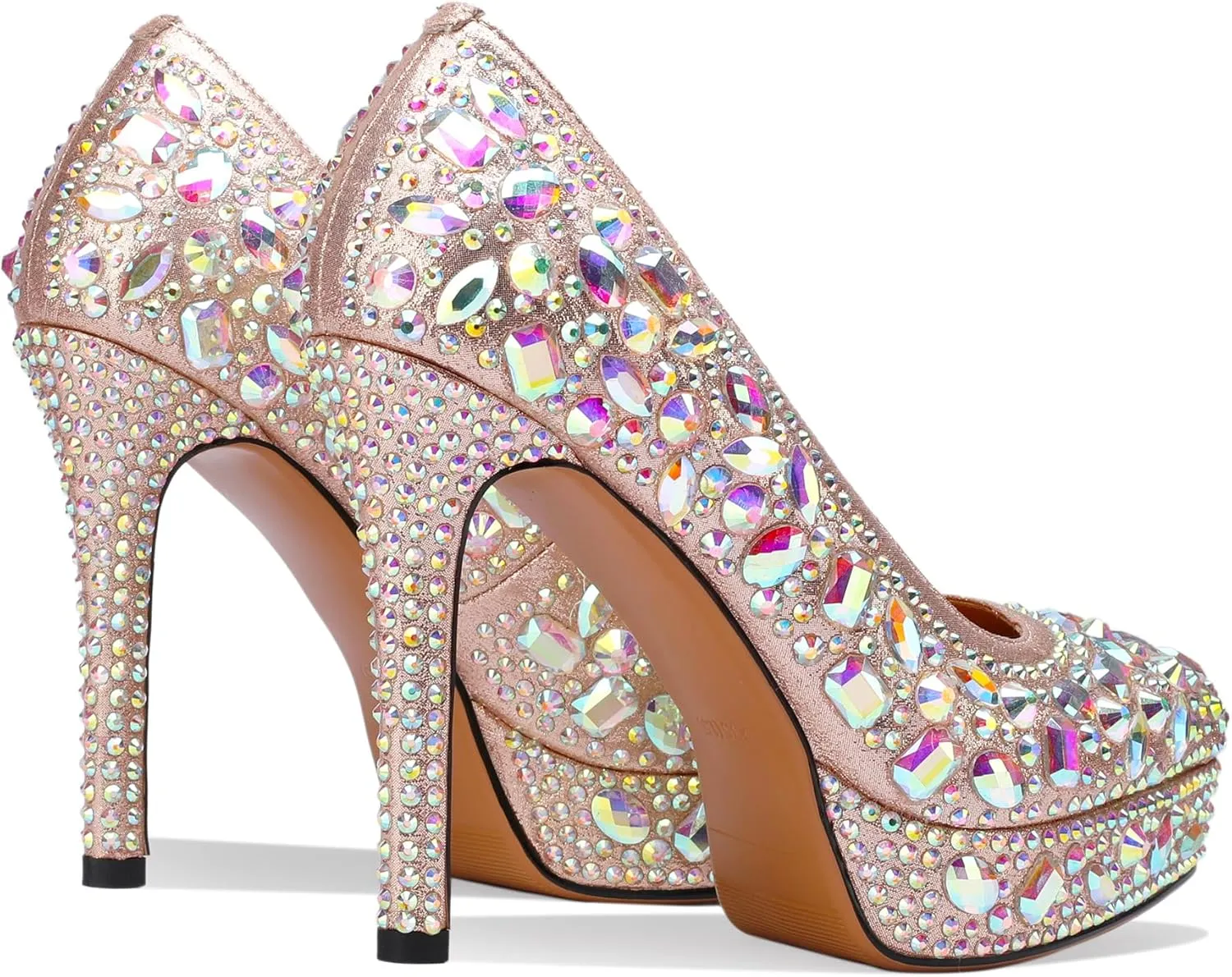 Platform Heels for Women Rhinestone Crystal Stiletto Closed Toe Pumps Comfortable Sexy Dressy Wedding Elegantes Wide Comfortable Tacones 4 Inch High Heels