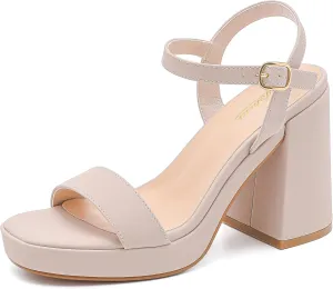 Platform Sandals Women Fashion Block Chunky Heeled Sandals Open Toe High Heels Evening Wedding Party Prom Dance Summer Ankle Strap Dress Shoes
