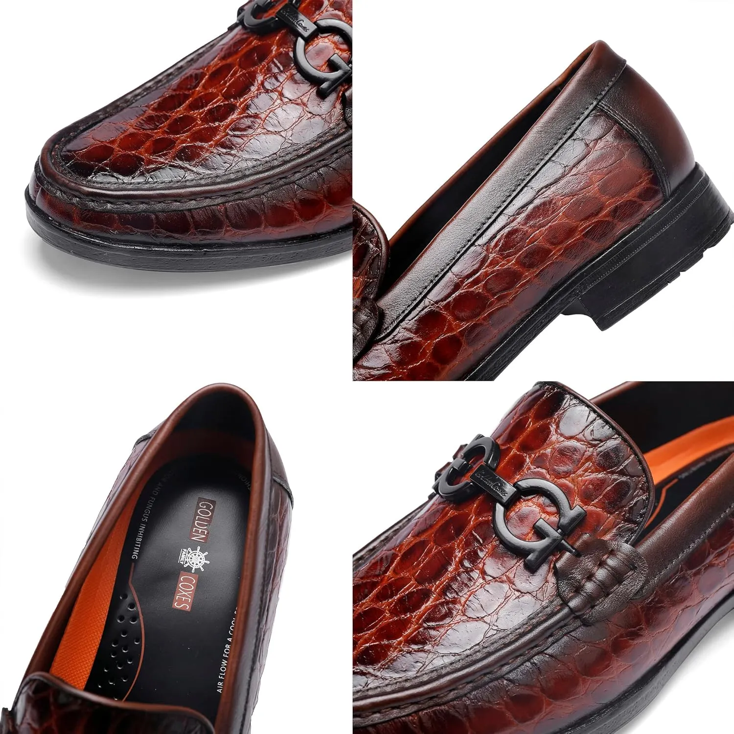 Premium Dress Shoes for Men, Classic Alligator Printed Business Leather Dress Slip on Loafer Shoes for Mens